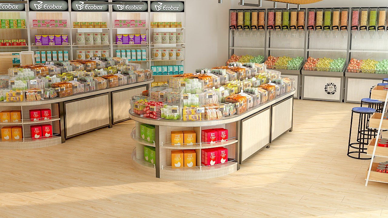 GMG003 ECOBOX Bulk Food Shelf Wooden Round Display Display